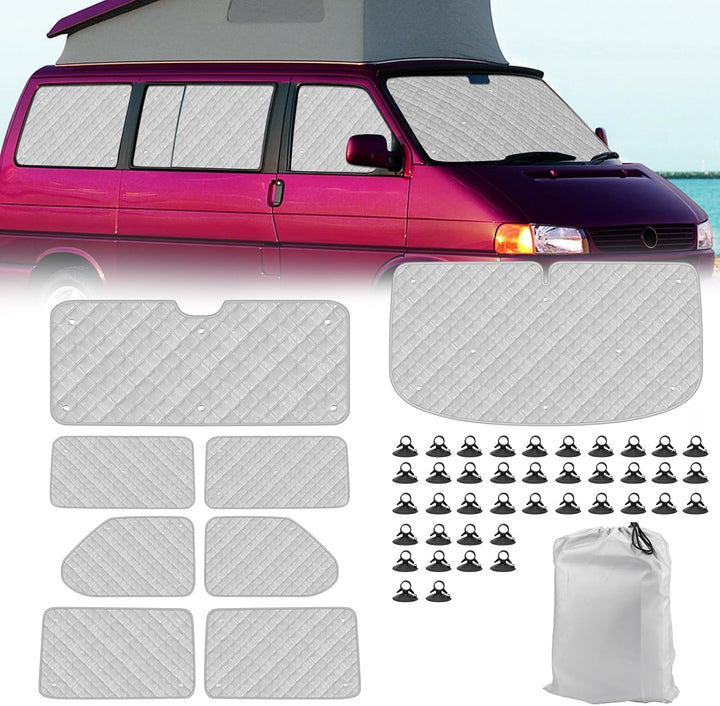 Thermomatte Fahrerhaus Innen Kompatibel mit VW T4, 8PCS Faltbare Isolierte Sonnenschutz Frontscheibe