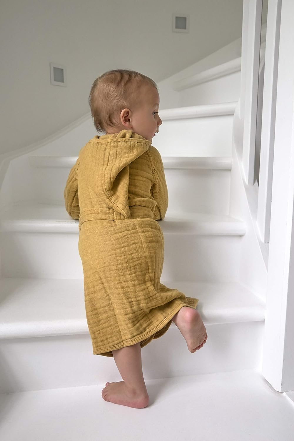 LÄSSIG Kinder Bademantel Baumwolle/Muslin Bathrobe 12-18 Monate Mustard, 12-18 Monate Mustard