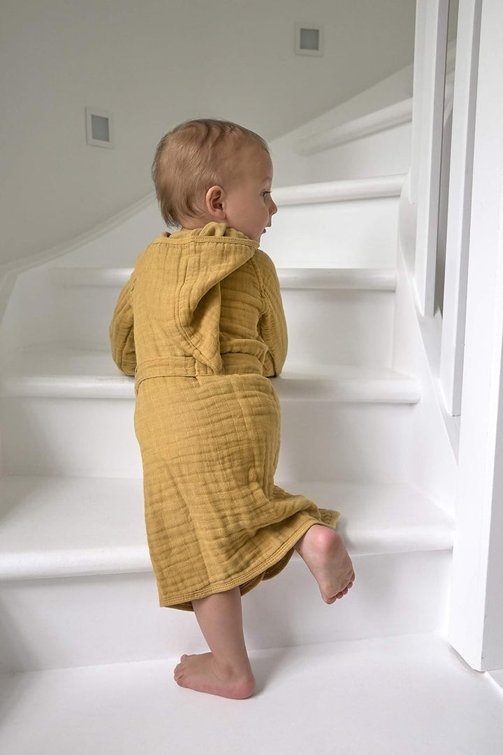 LÄSSIG Kinder Bademantel Baumwolle/Muslin Bathrobe 12-18 Monate Mustard, 12-18 Monate Mustard