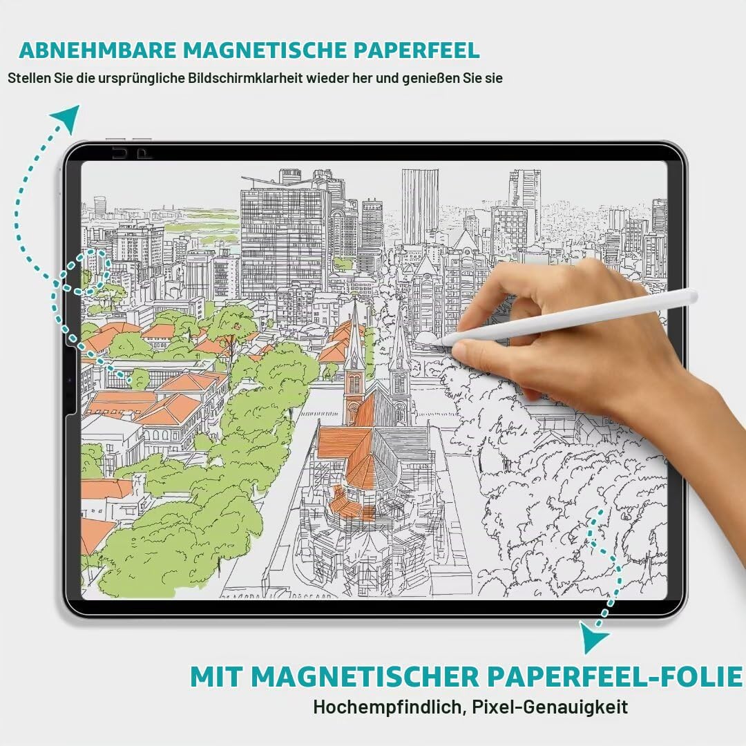 PAPERFEEL Magnetischer Folie für iPad Pro 11 2024 M4 Schutzfolie, Matt Papier Magnetisch Folie zum S