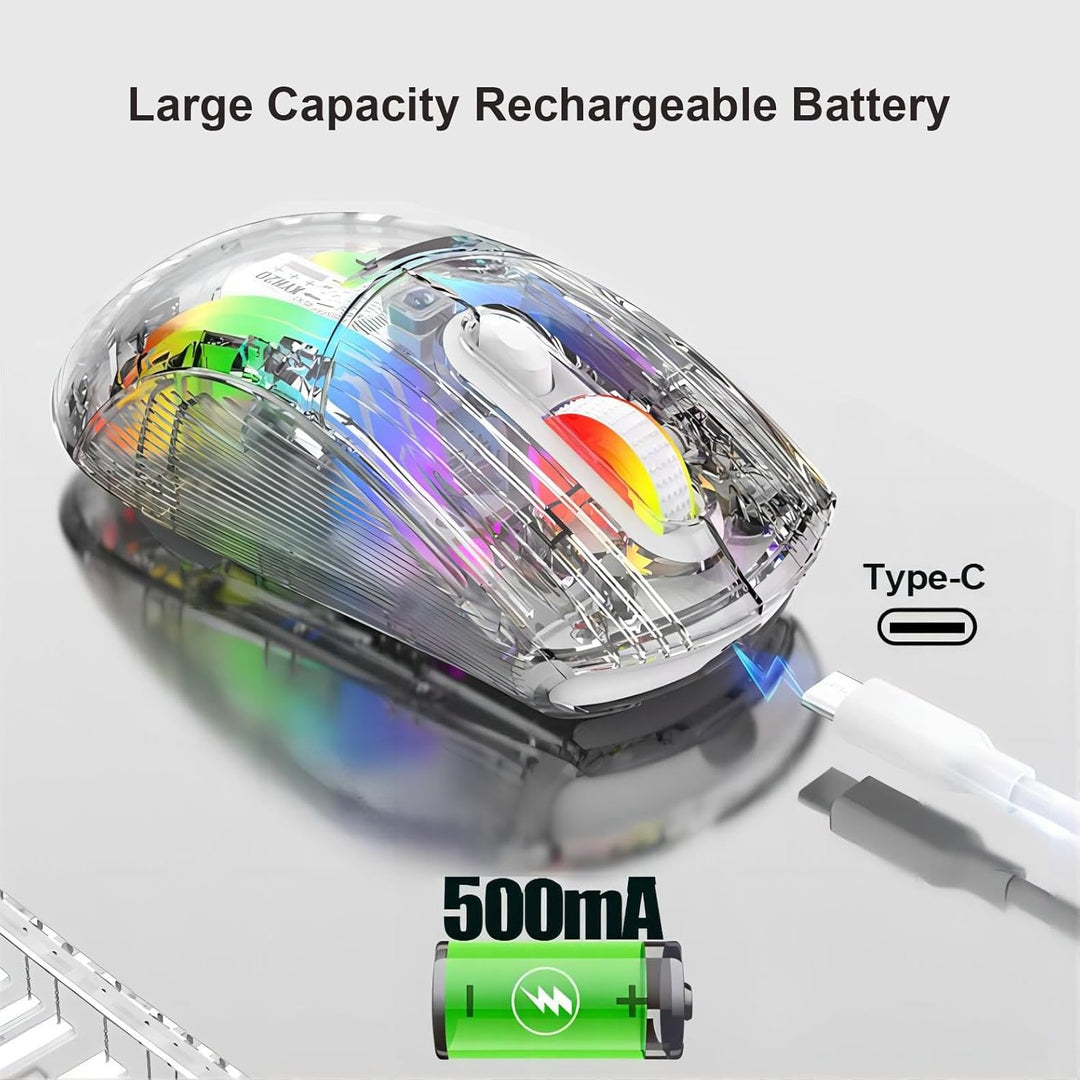 Mengshen Transparente kabellose Gaming-Mäuse, wiederaufladbare Maus mit 5-stufiger DPI-Stufe Bunte H