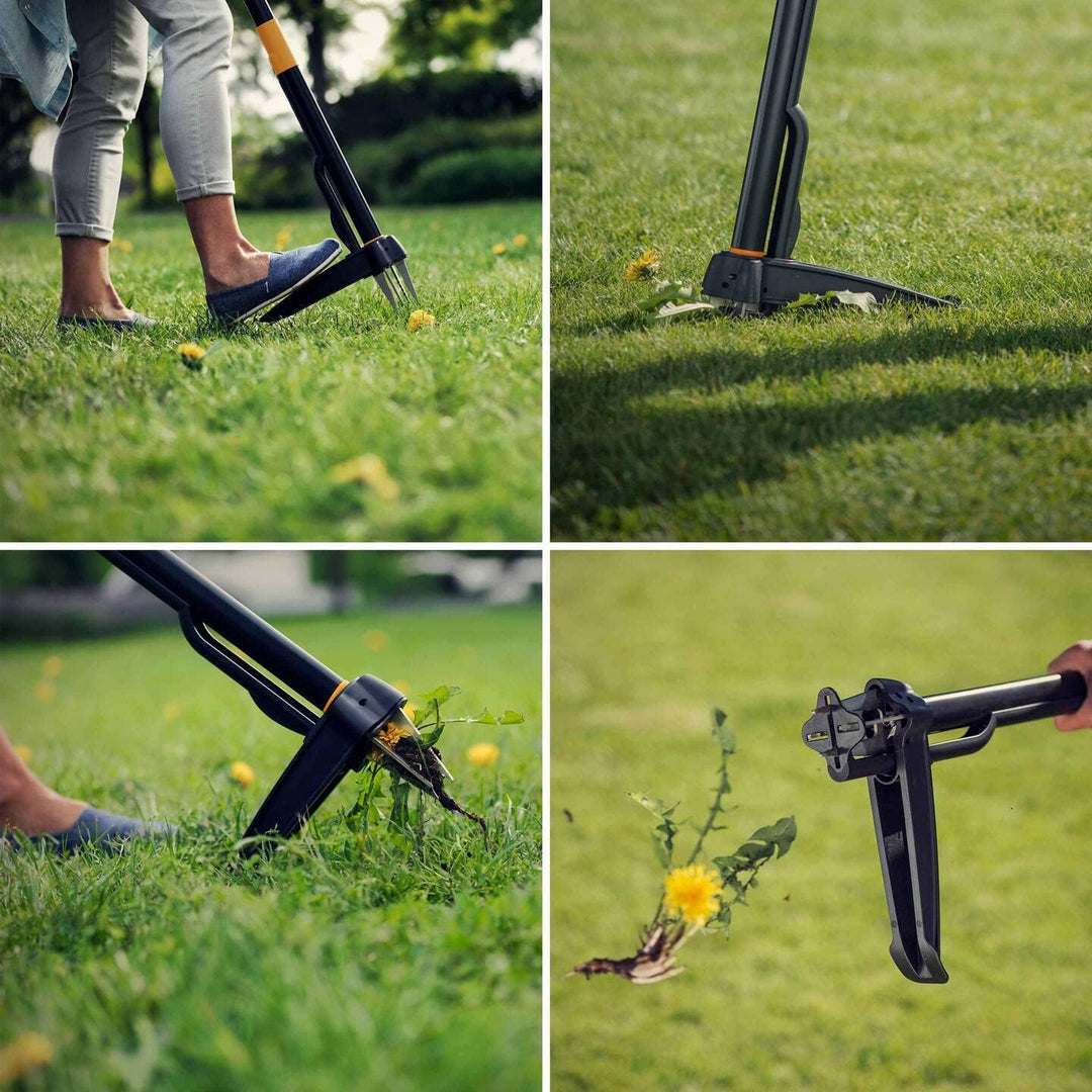 Fiskars Gartenwerkzeuge-Set, 4-teilig, Xact Unkrautstecher, Rostfreier Stahl/Kunststoff, Solid-Kombi
