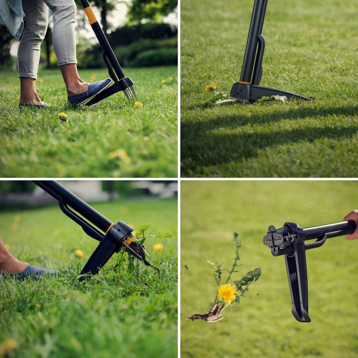 Fiskars Gartenwerkzeuge-Set, 4-teilig, Xact Unkrautstecher, Rostfreier Stahl/Kunststoff, Solid-Kombi