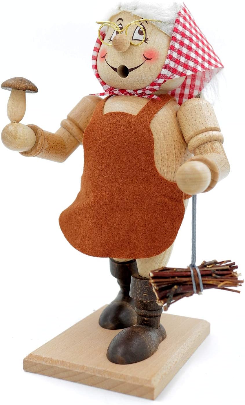 Kuhnert - Original Erzgebirgische Holzkunst Räuchermann Räucherfigur 23cm - Reisigfrau, Reisigfrau