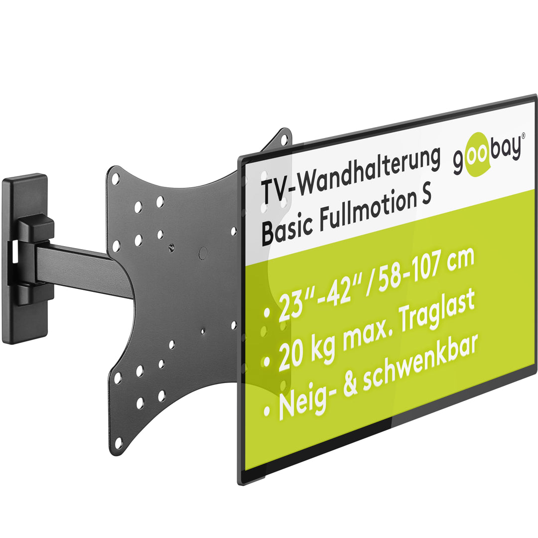 goobay TV-Wandhalterung – 23 bis 42 Zoll, voll bewegliche neig- und schwenkbare Monitorhalterung, 20
