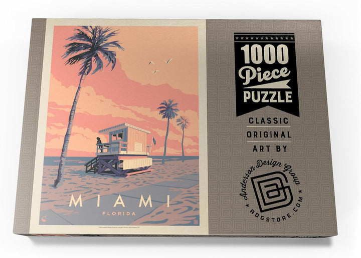 Miami, FL: Lifeguard Tower, Vintage Poster - Premium 1000 Teile Puzzle - MyPuzzle Sonderkollektion v