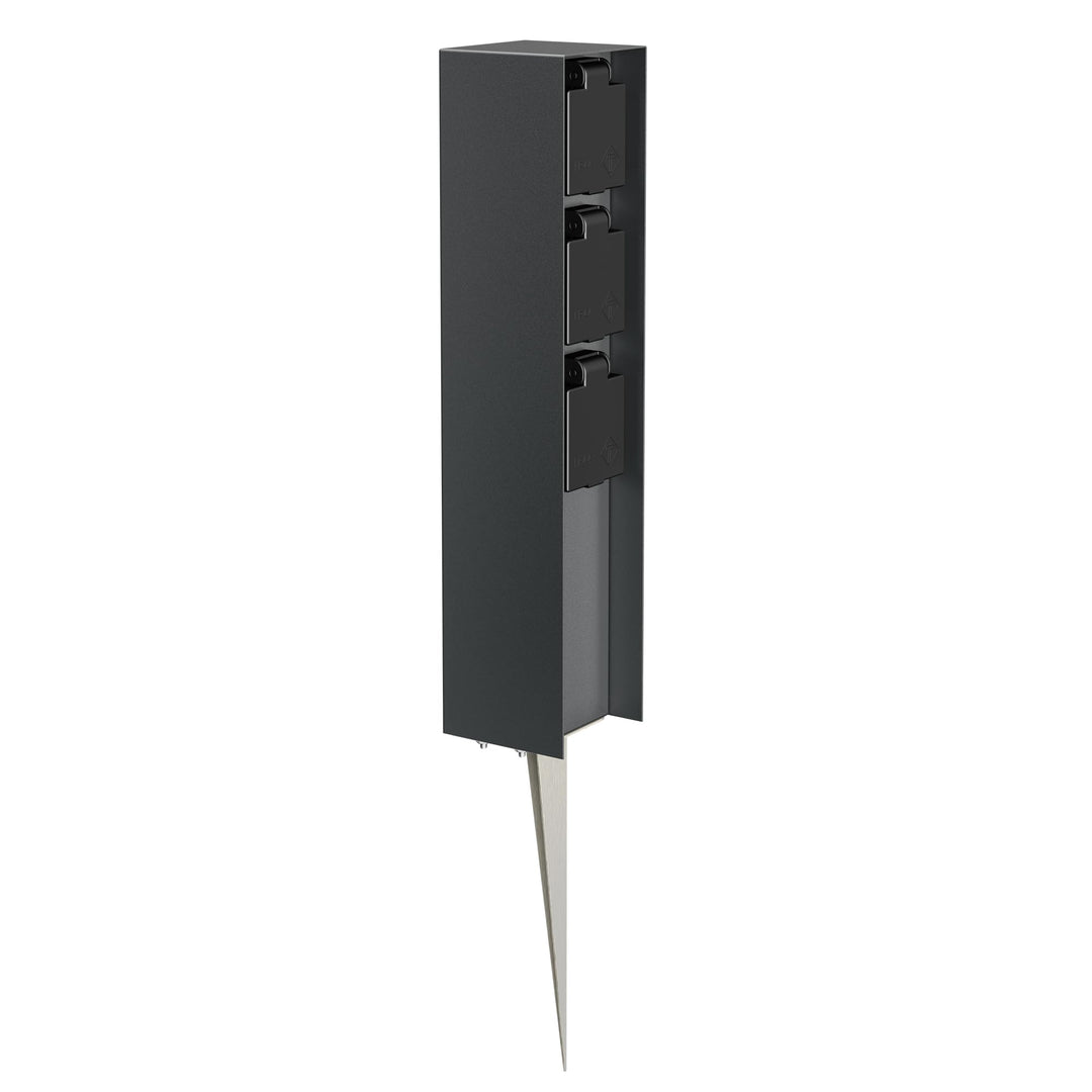 ledscom.de Garten-Steckdosen-Säule POMI mit Erdspiess für aussen, IP44, 3-Fach, anthrazit, eckig, 33