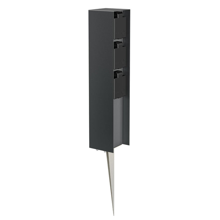 ledscom.de Garten-Steckdosen-Säule POMI mit Erdspiess für aussen, IP44, 3-Fach, anthrazit, eckig, 33