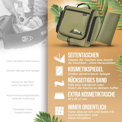 NAFUDO Kulturtasche | Grosser Kulturbeutel zum Aufhängen [Premium-FERTIGUNG] Waschtasche & Beautycas