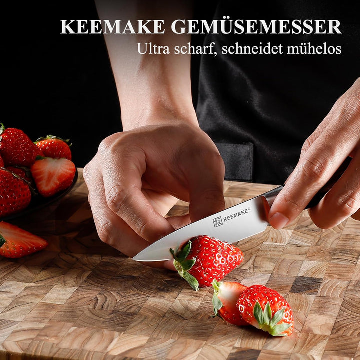 KEEMAKE Schälmesser Gemüsemesser 9 cm Klingenlänge Profi Küchenmesser Messer Obstmesser aus deutsche