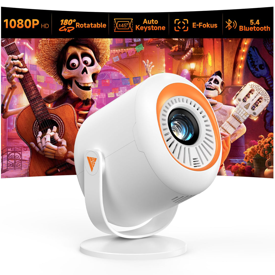 Mini Beamer, 4K Decoding Full HD 1080P, Auto-Keystone Electric Focus, Wi-Fi 6 & Bluetooth 5.0, Wi-Fi