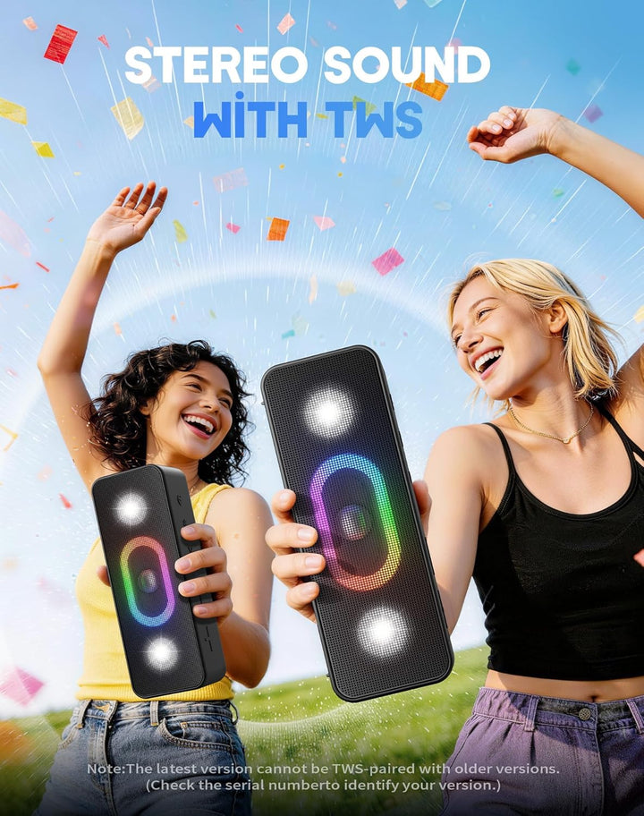 Ortizan Bluetooth Lautsprecher, Musikbox Bluetooth 5.3, Dualen Bass-Treibern, 24H Akku, 6 Lighting E