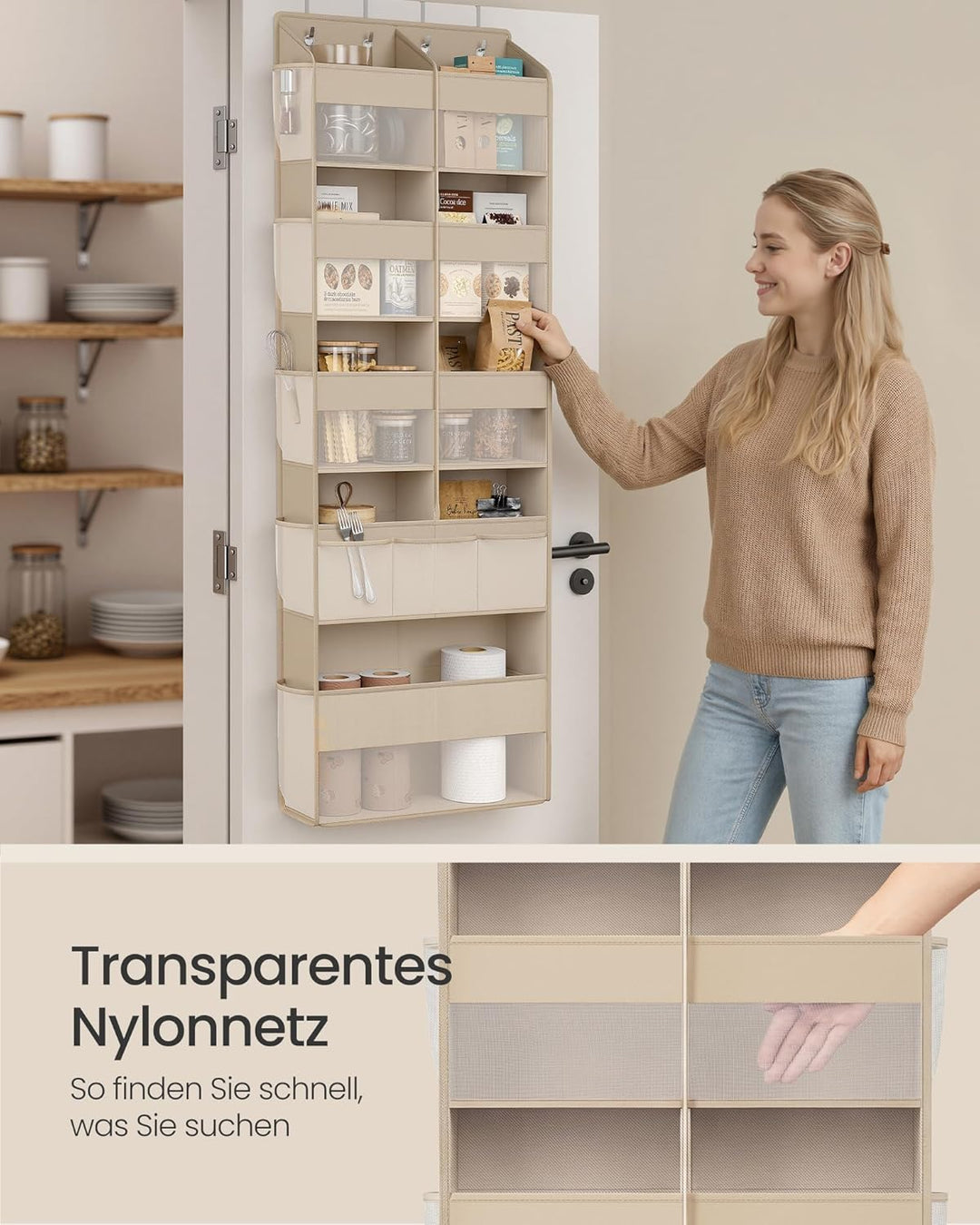 SONGMICS Tür-Organizer, 9 Fächer, Hängeregal, Hängeorganizer faltbar, Hängeaufbewahrung, 4 Metallhak