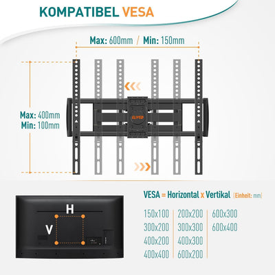 ELIVED Schwenkbare Neigbare TV Wandhalterung für 37-70 Zoll LED, LCD, OLED, Plasma TVs (Flach & Curv