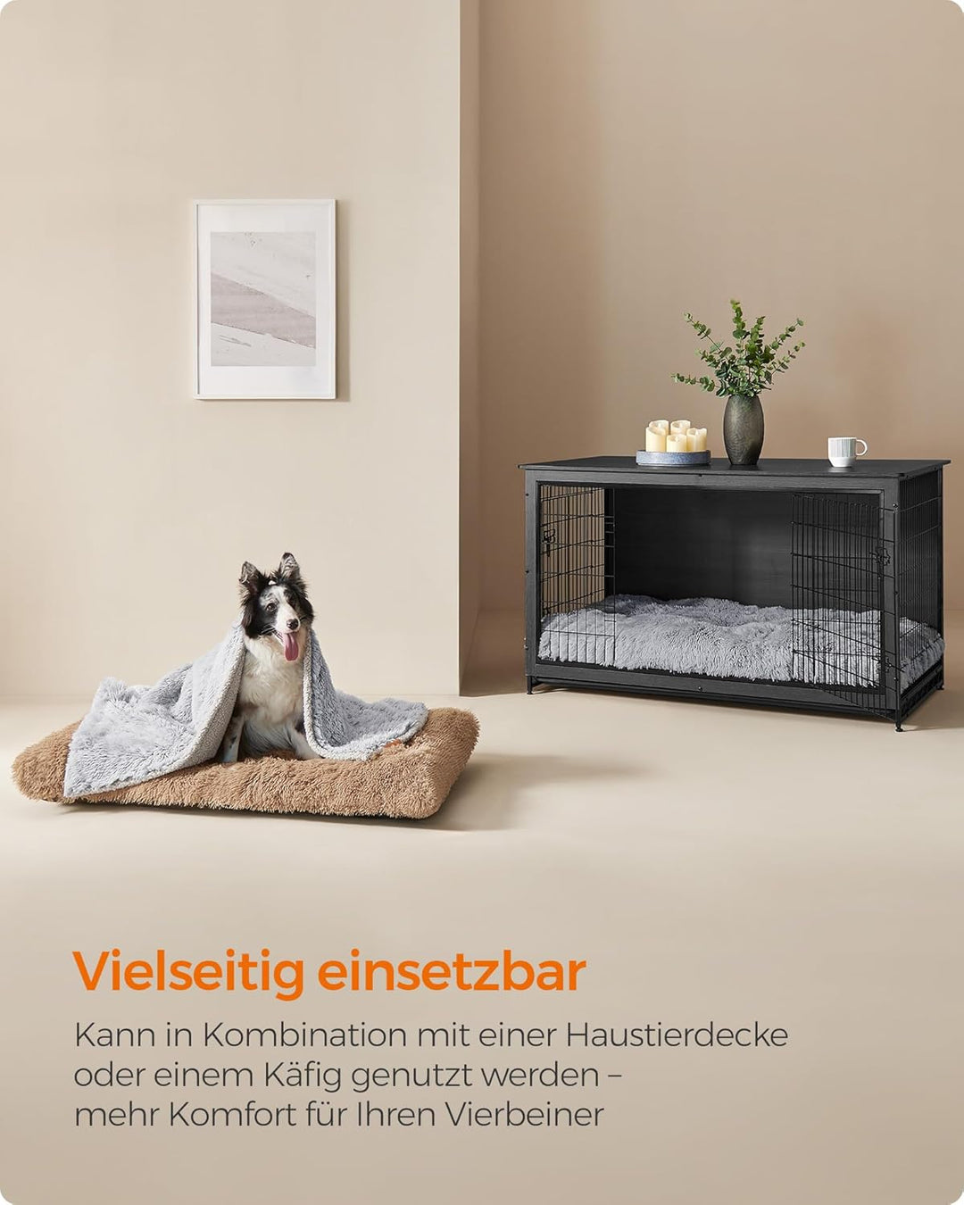 Feandrea Hundebett, Hundekissen, Flauschige Hundematte, Langer Plüsch, 65 x 45 cm, weiche Polsterung