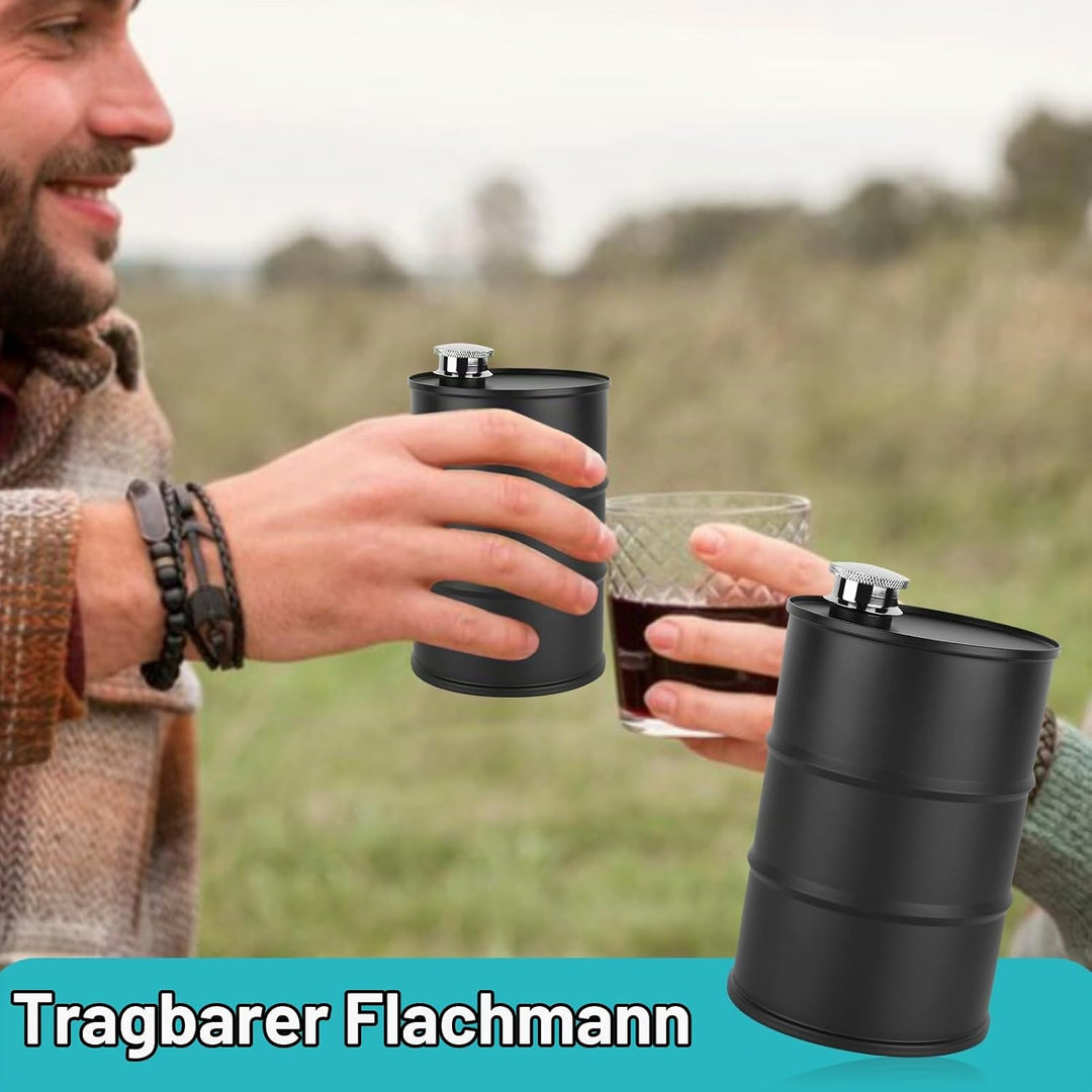 Cyrank Flachmann Edelstahl, Klein Flachmann Benzin-Kanister Optik, Taschen-Flasche Trink-Flasche Für