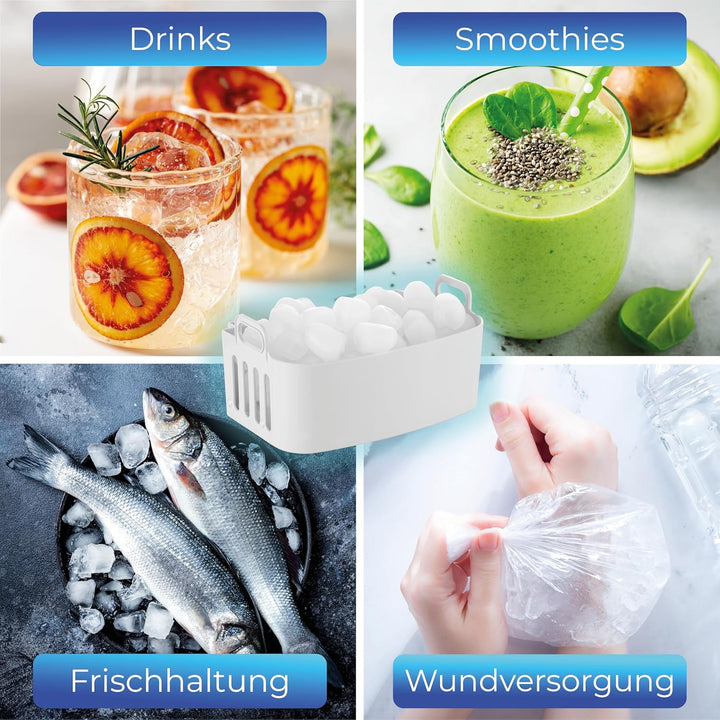 KLAMER Eiswürfelmaschine (2023), 10 Eiswürfel in 7-9 Minuten, 15 kg Eiswürfel pro Tag, 2 Eiswürfelgr