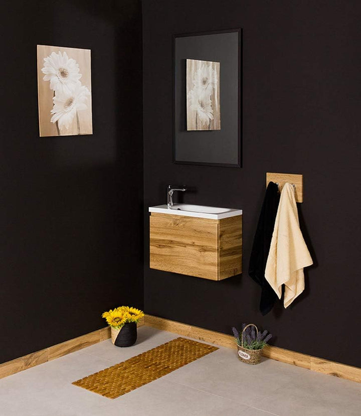 Quentis Badmöbel | Gäste-WC Möbel FAROS, Breite 50 cm, Waschplatzset 2-teilig, Waschbecken und Unter