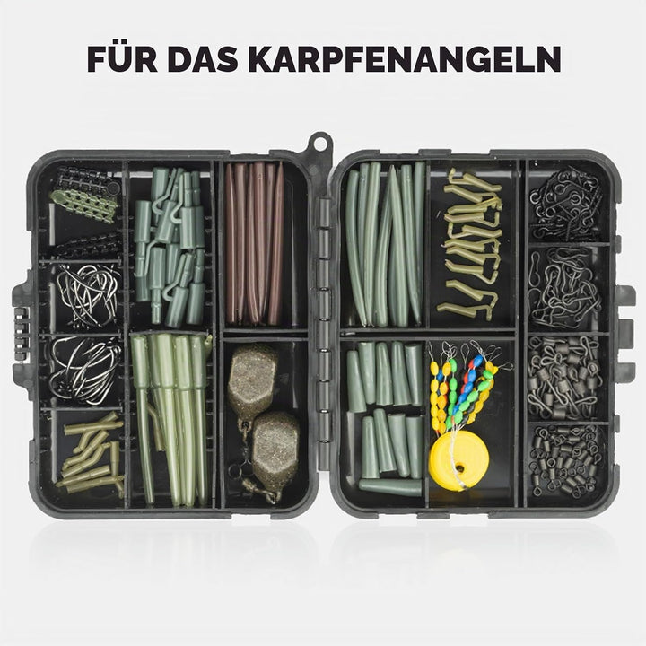 SF 217pcs Karpfenangel-Zubehörset mit Angelkoffer Inklusive Anti-Tangle-Hülle, Köderschrauben, Haken
