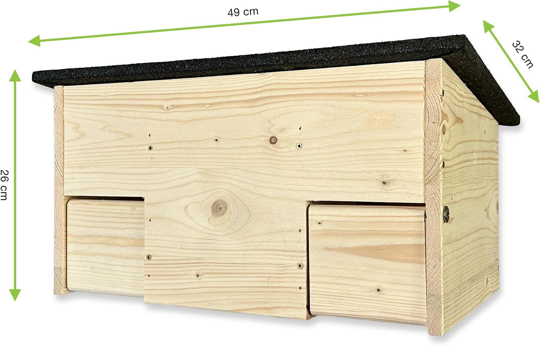 GARTENETAGE Igel-Futterhaus aus Holz mit Rattenklappen &amp; 2er Schalen-Set – Wetterfeste Futterstation