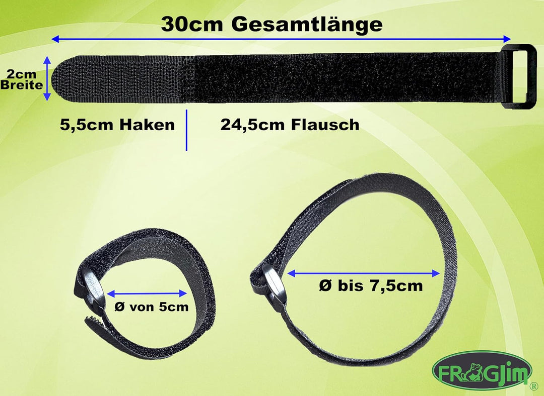 50x Klett Kabelbinder 30 cm - schwarz mit Schnalle - wiederverschliessbares Klettband 30cm mit Öse -