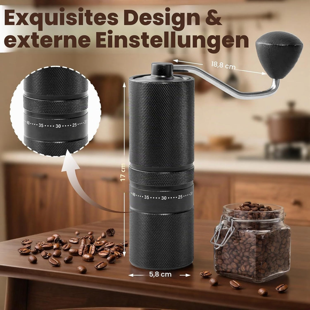 Manuelle Kaffeemühle mit 60 einstellbaren Stufen, geradem Griff für French Press, Filterkaffee und E