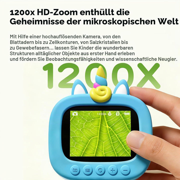 1200X Mikroskop für Kinder: Kinder Mikroskop mit 2,4-Zoll-HD-IPS-Display und 9 LED-Leuchten, Geschen