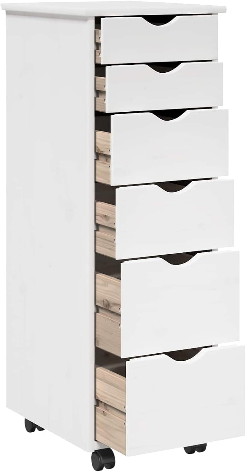 vidaXL Rollschrank Mit Rad Weiss 34 x 39 x 93,5 cm Massivholz Kiefer, Studienmöbel, minimalistischer