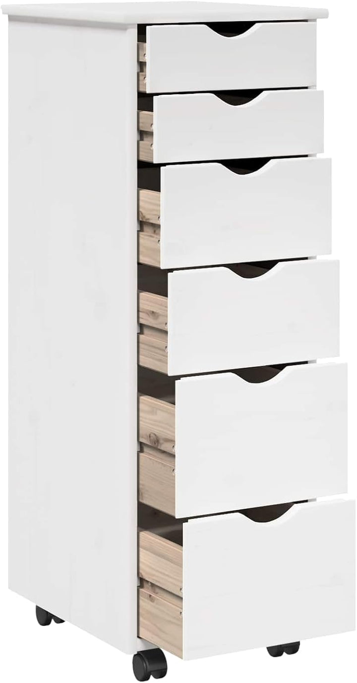 vidaXL Rollschrank Mit Rad Weiss 34 x 39 x 93,5 cm Massivholz Kiefer, Studienmöbel, minimalistischer