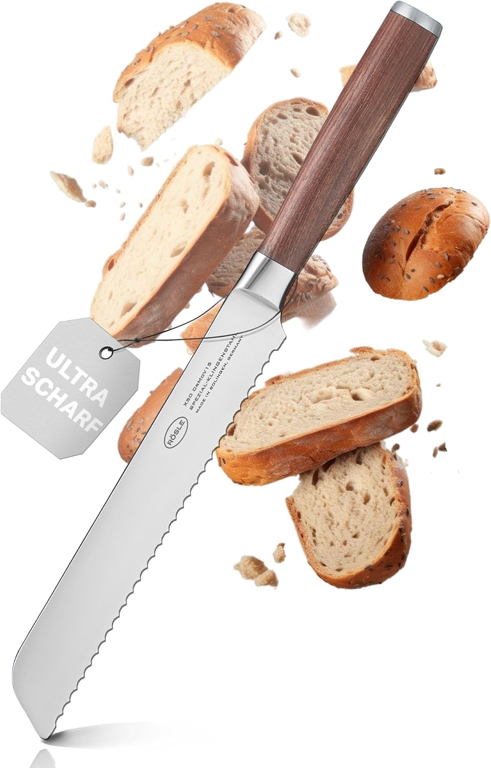 RÖSLE Brotmesser Masterclass, Hochwertiges Küchenmesser zum Schneiden von Brot, Brötchen und Baguett