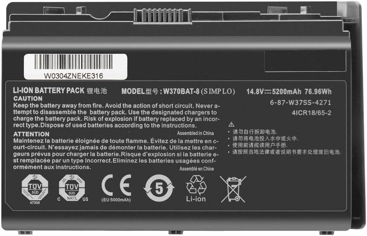 Exmate W370BAT-8 Laptop Akku für Clevo W350et W350etq W355ss W370et W370ss Sager Np6350 Np6370 Schen