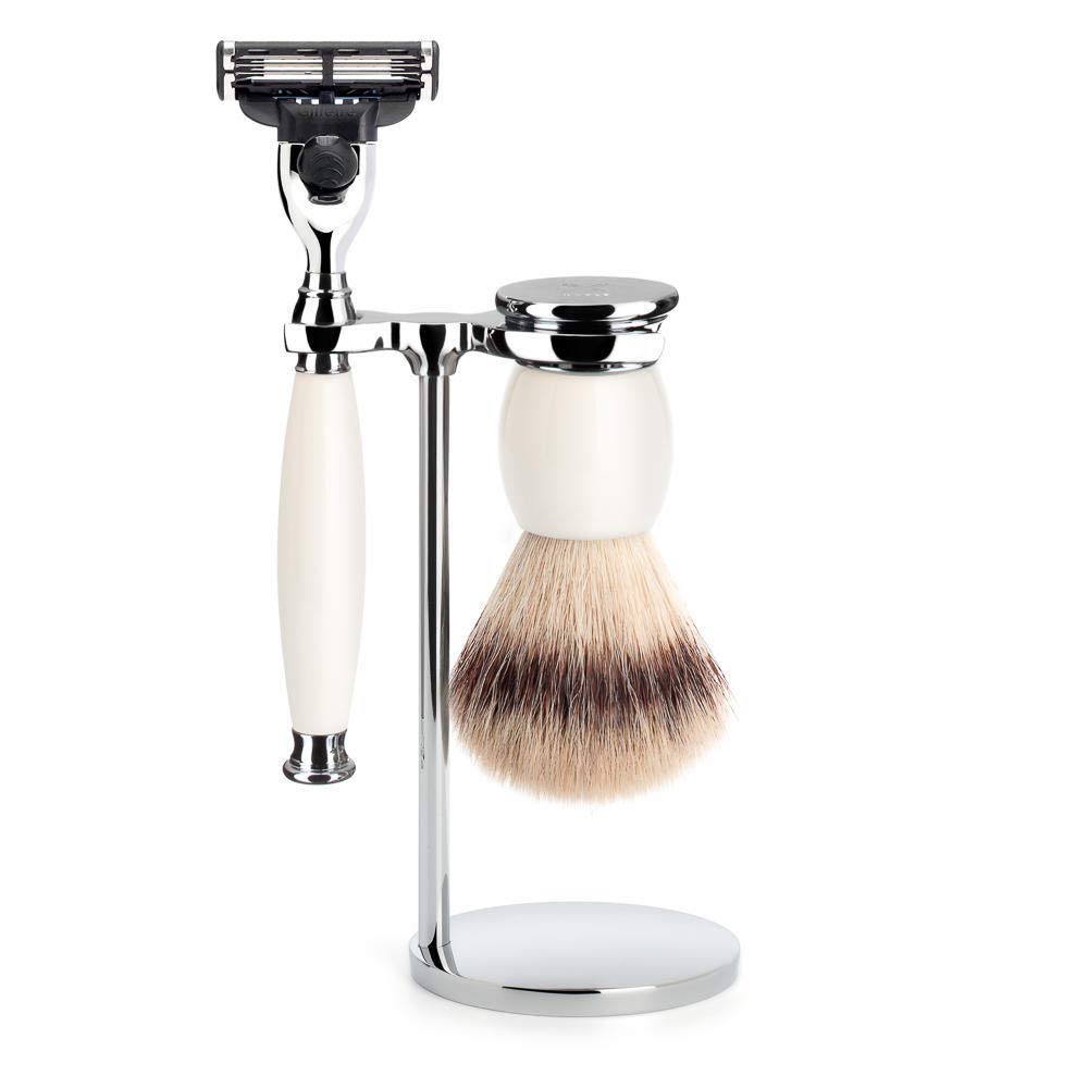 MÜHLE Rasierset - Sophist Serie - Silvertip Fibre - kompatibel mit Gillette-Klingen - Porzellan weis