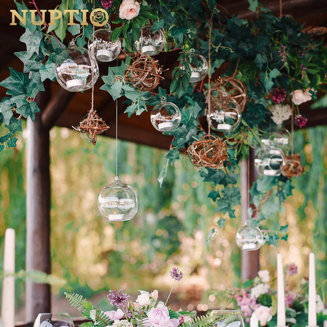 NUPTIO 12 Stücke 8cm Hängen Glaskugel Teelicht Kerzenhalter Hause Hochzeit Mittelstücke Decor Garten