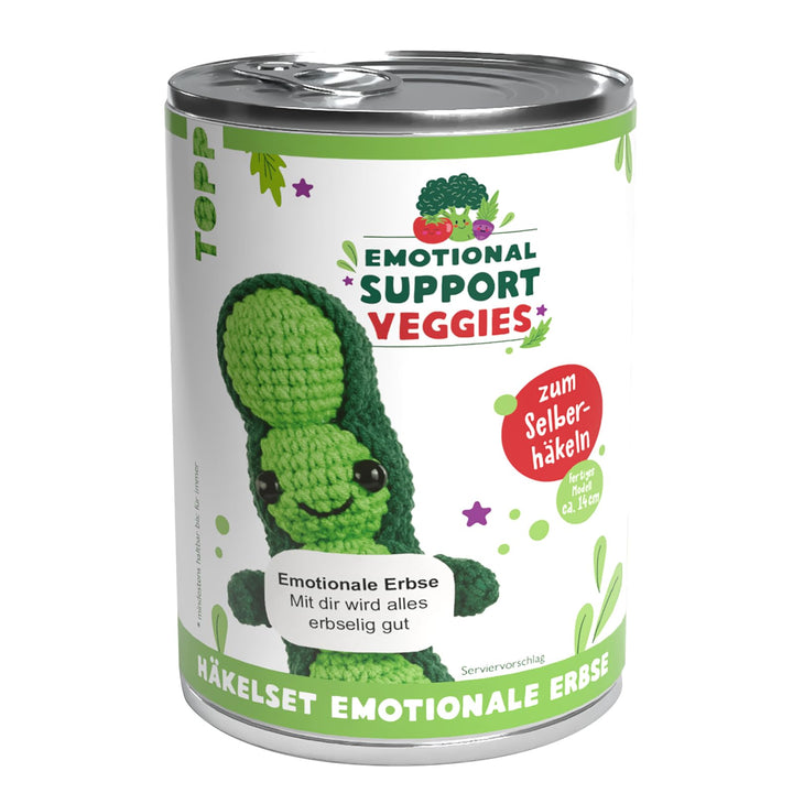 Emotional Support Veggies Häkelset Erbse: Anleitung, Misch-Garn in 2 Farben, Stickgarn, Füllwatte, H