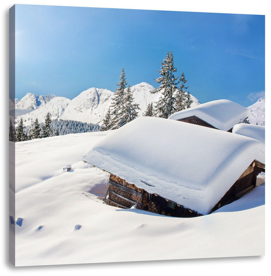 Pixxprint Berghütten in den Alpen als Leinwandbild/Grösse: 70x70 cm/Wandbild/Kunstdruck/fertig bespa