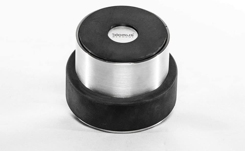 Blomus -STOP- Robuster Türstopper aus mattem Edelstahl, 2kg, mit Kratzschutz und Schutzrand aus Gumm