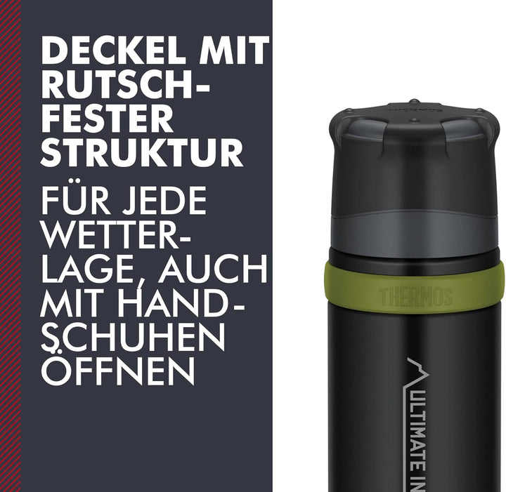 THERMOS MOUNTAIN BEVERAGE BOTTLE 0,75l, black, Thermosflasche Edelstahl mit Trinkbecher, 24 h heiss