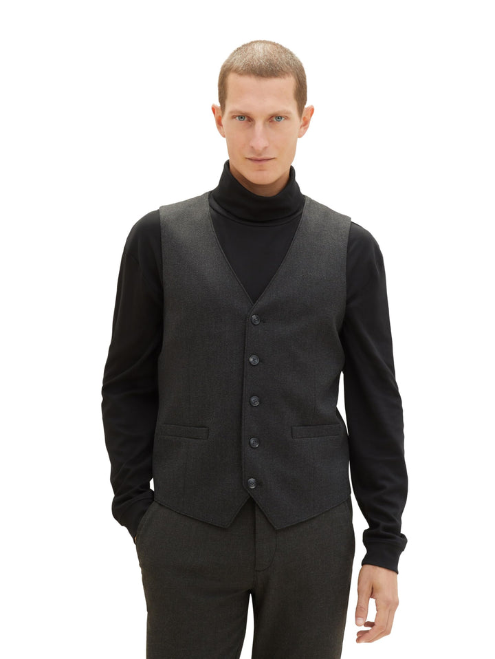 TOM TAILOR Herren Weste 46 10617 - Black Grey Melange, 46 10617 - Black Grey Melange