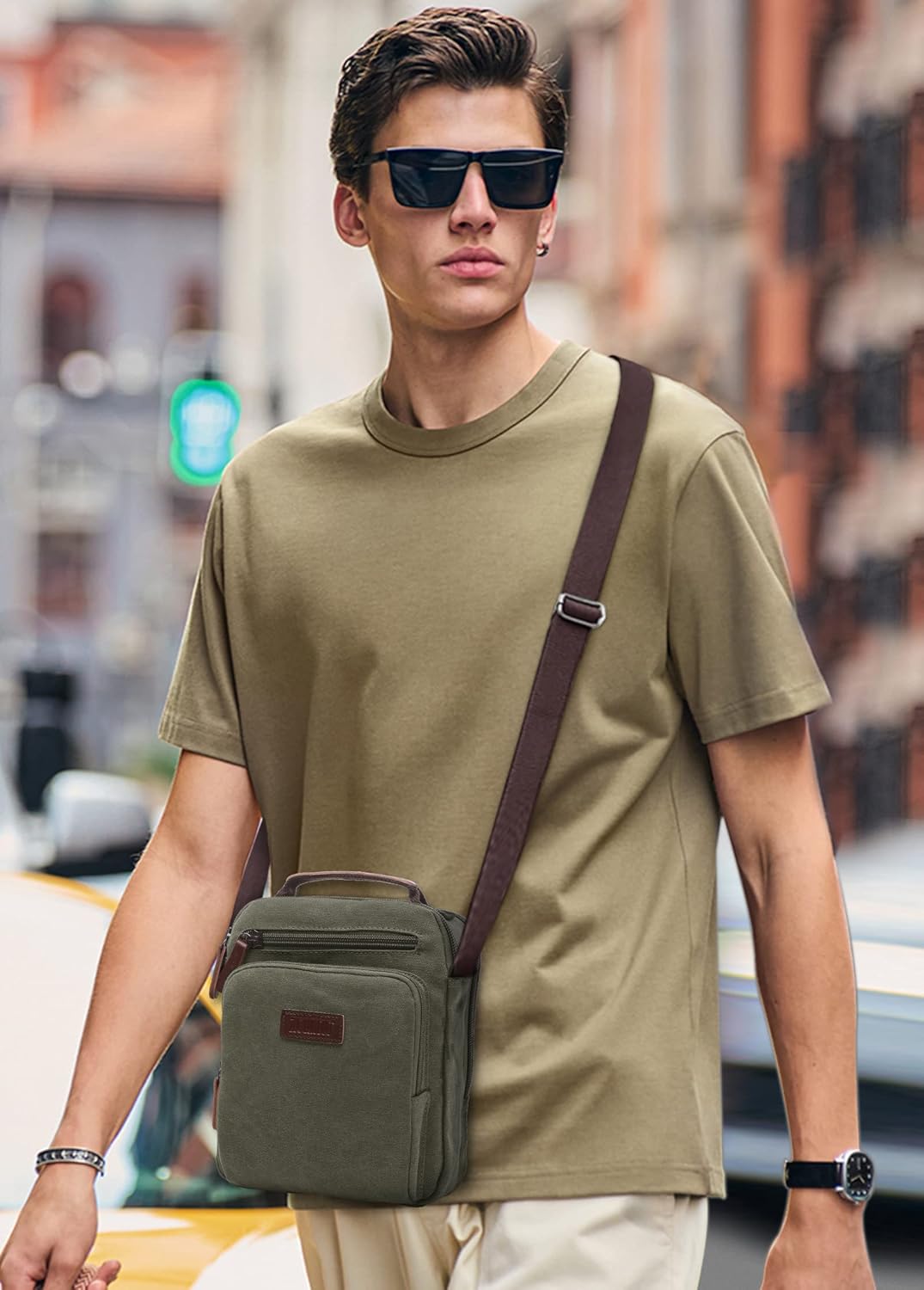 DORRISO Mode Herren Umhängetasche Leinwand Schultertasche Klein Schultertaschen Leicht Kuriertasche