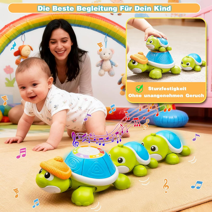 Baby Krabbel Spielzeug ab 3 6 9 Monate, 3 PCS Schildkröten Krabbelspielzeug mit Licht und Musik, Frü