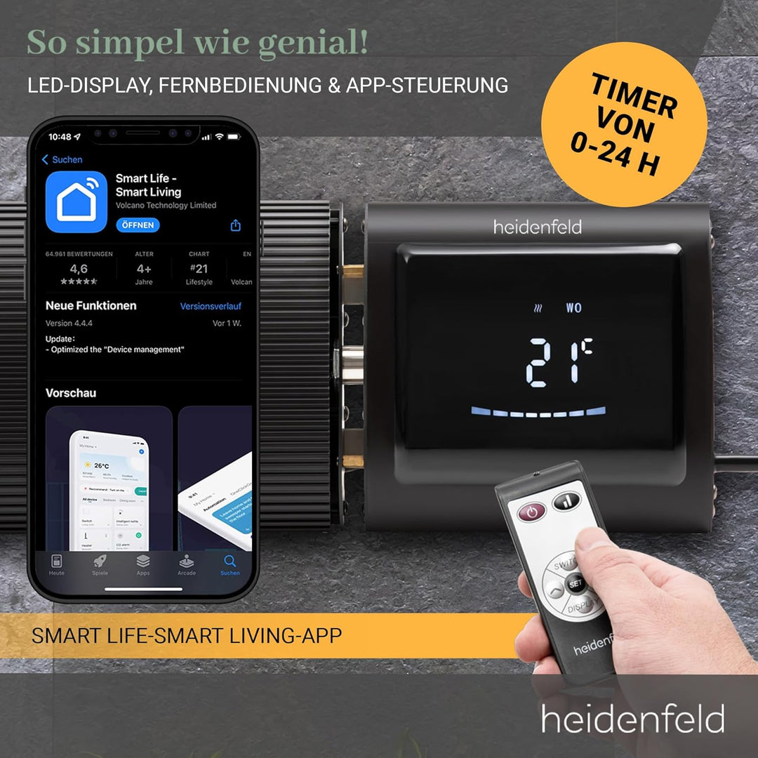 Heidenfeld Dunkelstrahler DH700 | 𝟑 𝐉𝐀𝐇𝐑𝐄 𝐆𝐀𝐑𝐀𝐍𝐓𝐈𝐄 - App Steuerung - 3200 Watt - Infrarotheizung - H
