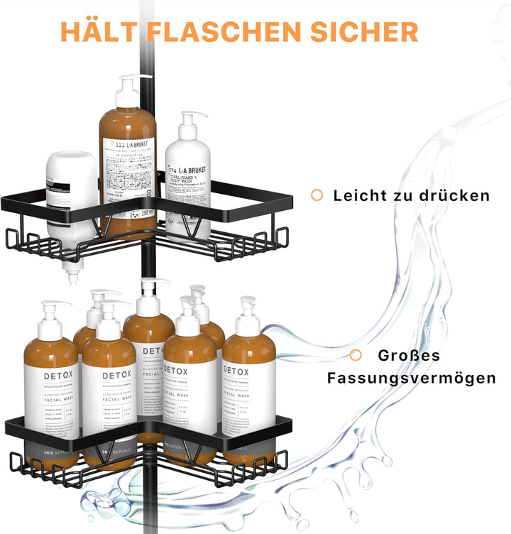 Kegii Teleskop Duschregal Teleskopregal Bad Duschablage Eckregal für Dusche und Badewanne Schwarz Sc