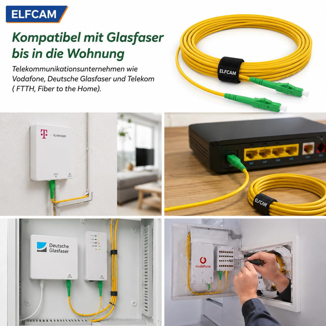 Elfcam® - 100m Glasfaserkabel LC/APC auf LC/APC Simplex Singlemode 9/125µm LSZH, FTTH LWL Patchkabel