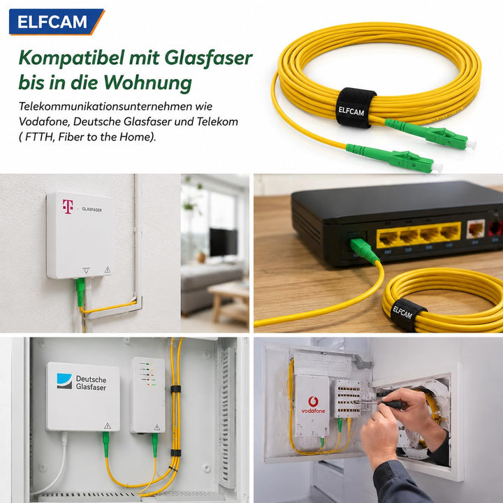 Elfcam® - 100m Glasfaserkabel LC/APC auf LC/APC Simplex Singlemode 9/125µm LSZH, FTTH LWL Patchkabel