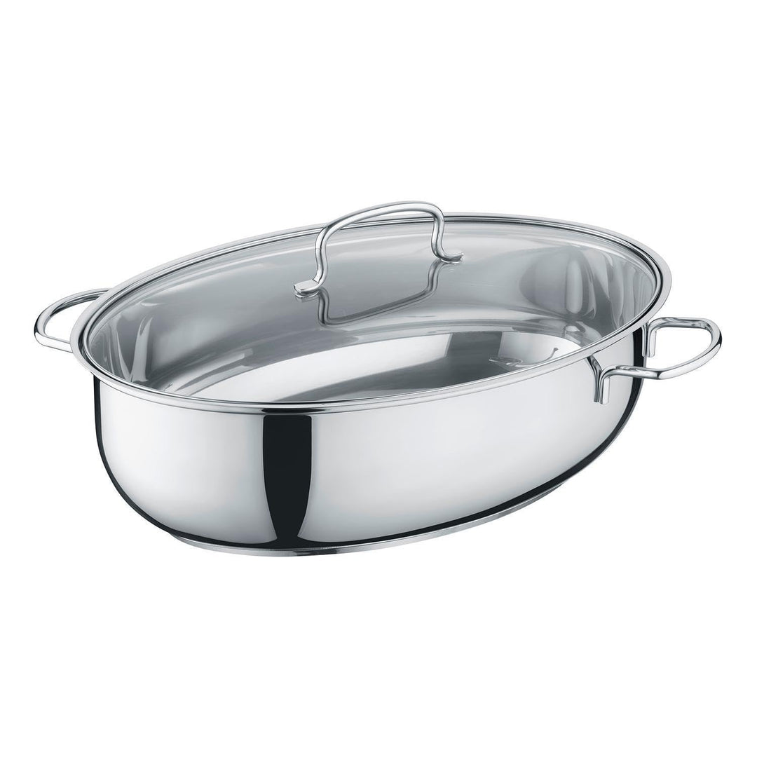 Berndes Edelstahlbräter mit Glas Deckel – 38x25,5 cm - Kochtopf zum Schmoren und Braten - für alle H