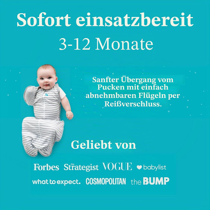 Love To Dream™ Swaddle UP™ Übergangsschlafsack, mittel (6–8,5 kg) – Grau | Eng anliegend, abnehmbare