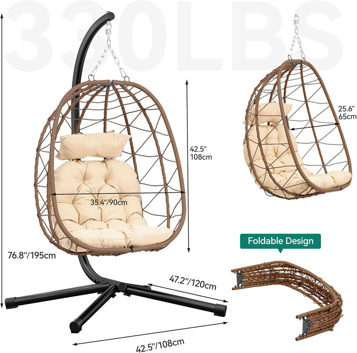 YITAHOME Hängesessel mit Kissen, Max. Belastung 150kg, Hängesessel Outdoor mit Gestell Körbe 195x120