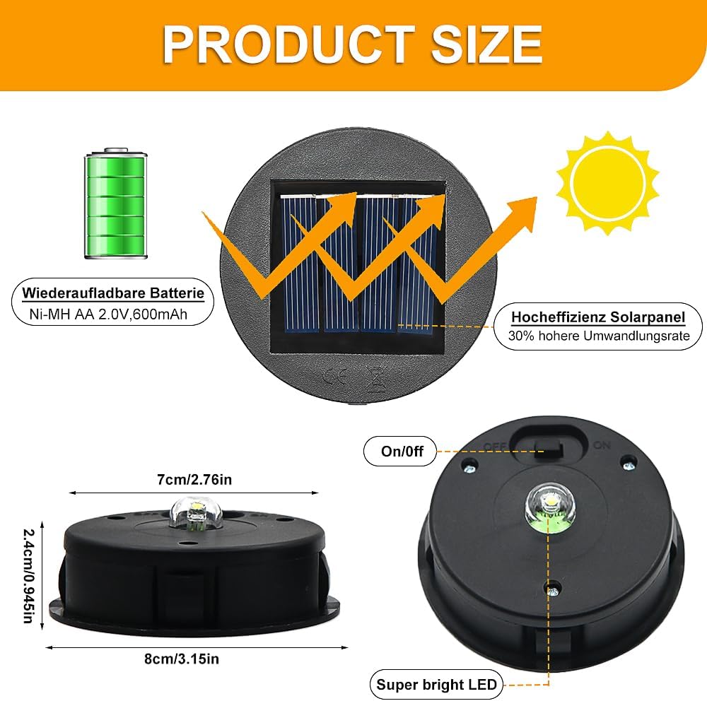 Solarlampen Ersatz Top, 8cm Ersatz Solarmodul Für Gartenleuchte,Solarleuchten Ersatzteile,Garten Sol