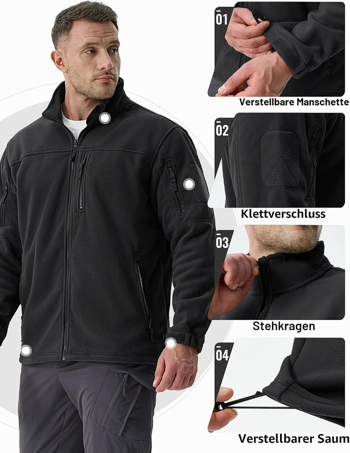 TACVASEN Herren Militär Outdoor Fleecejacke Warme Taktische Jacke Fleece Jacket L Schwarz, L Schwarz
