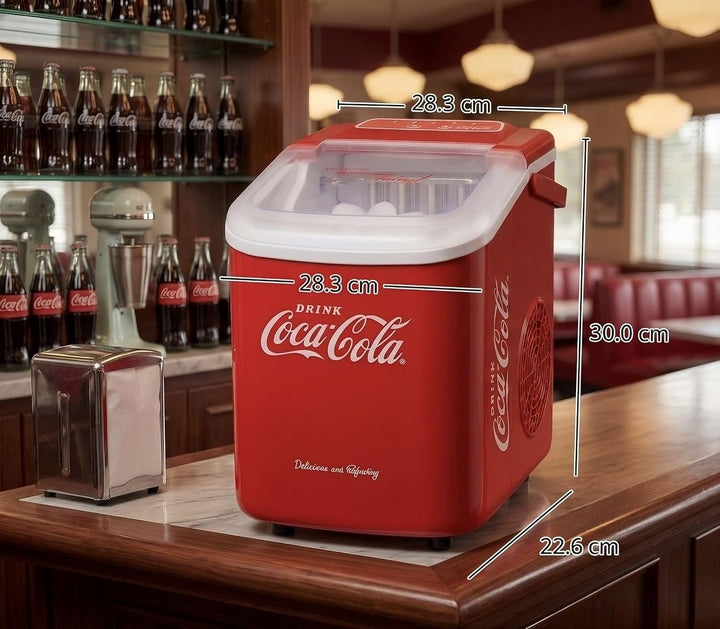 Salco Coca Cola Eiswürfelmaschine – Kompakter Eiswürfelbereiter mit 2 Eiswürfelgrössen, 10 kg Eis in